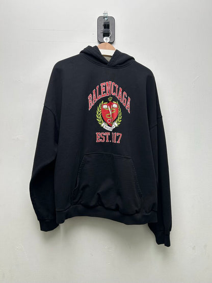 Preowned Balenciaga Black University Logo Hoodie Sz.3