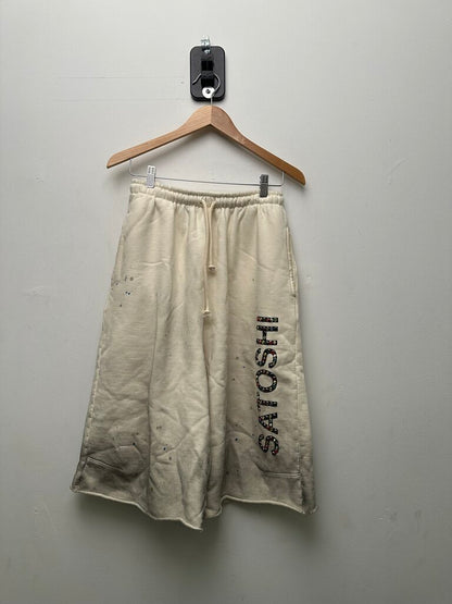 New Satoshi White Spellout Rhinestone Painter Shorts Sz.Medium
