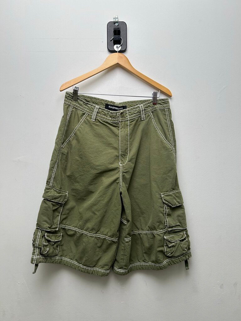 New Gv Gallery Green White Stitch Cargo Shorts Sz.M/L