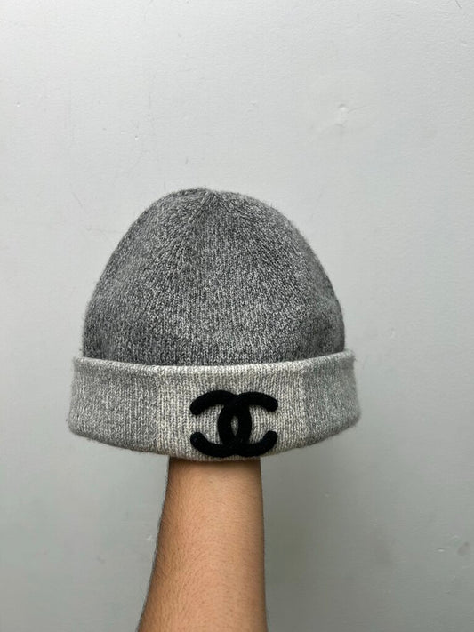 Preowned Chanel Grey Black CC Beanie
