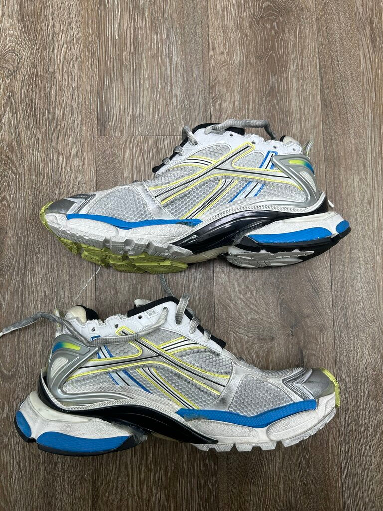 Preowned Balenciaga Silver Neon Blue Runner sz.45(NO BOX)