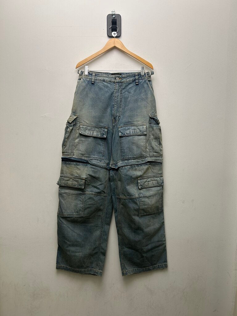 Preowned Balenciaga Unisex Bleach Denim Zip Off Cargos sz.XS
