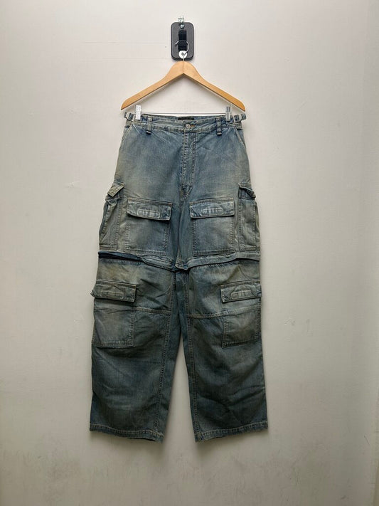 Preowned Balenciaga Unisex Bleach Denim Zip Off Cargos sz.XS