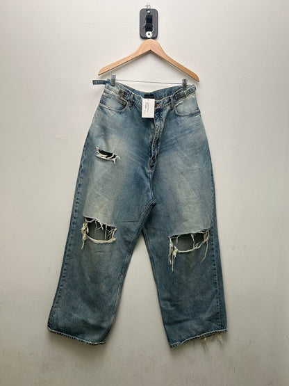 Preowned Balenciaga Distressed Knee Blue Baggy Denim sz.XL