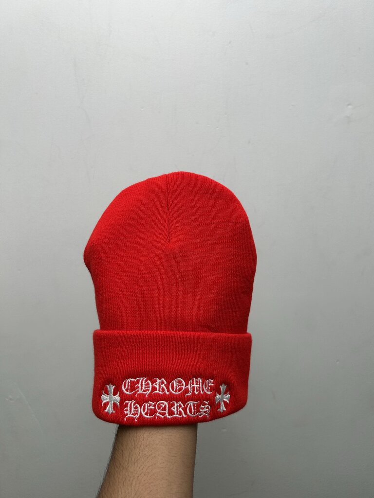 New Chrome Hearts White Logo Red Beanie