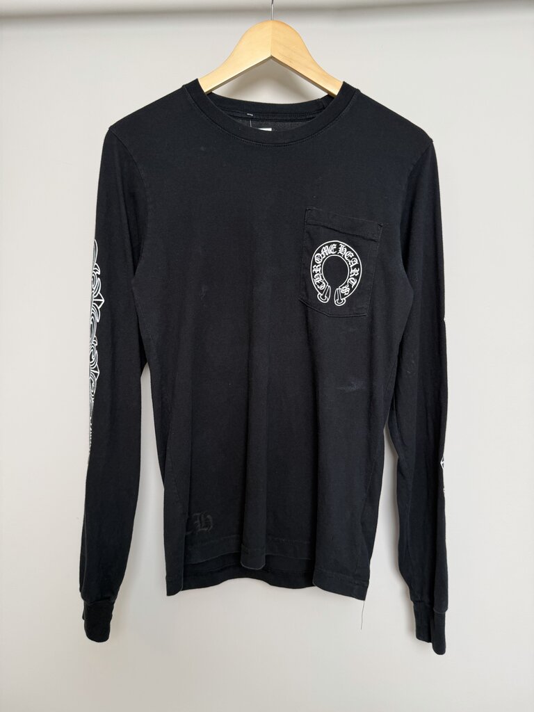 Preowned Chrome Heart Floral Horseshoe Logo Black Pocket L/S size S