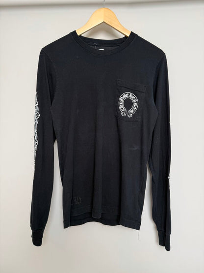 Preowned Chrome Heart Floral Horseshoe Logo Black Pocket L/S size S