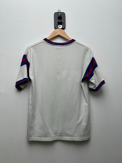 Preowned Saint Laurent White Blue Red Spellout Tee Sz.Small