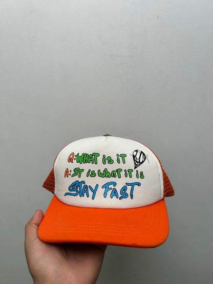 Preowned Chrome Hearts Matty Boy White Orange Stay Fast Hat