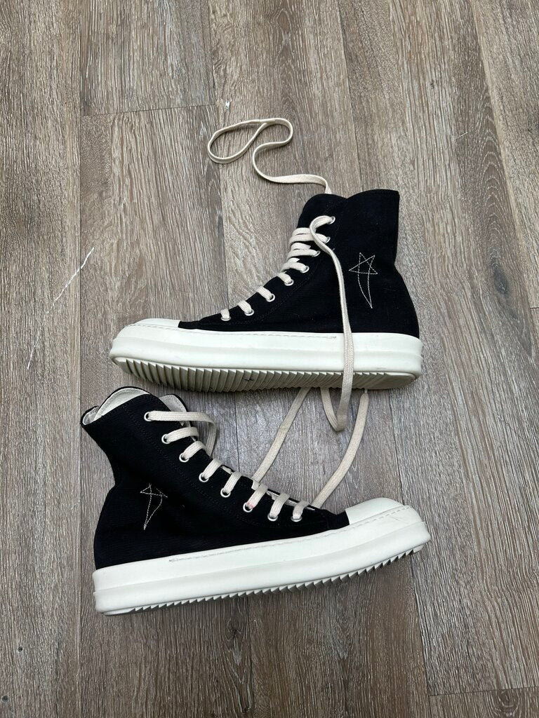 Preowned Rick Owens Black Milk Canvas Ramone High Sz.41