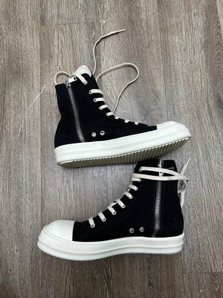 Preowned Rick Owens Black Milk Canvas Ramone High Sz.41