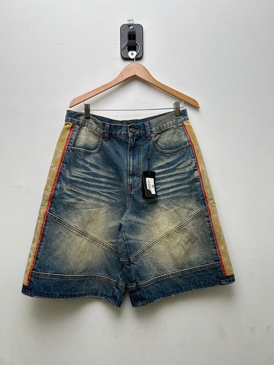 New Gv Gallery Denim Raspberry Tan Red Shorts Sz.Small
