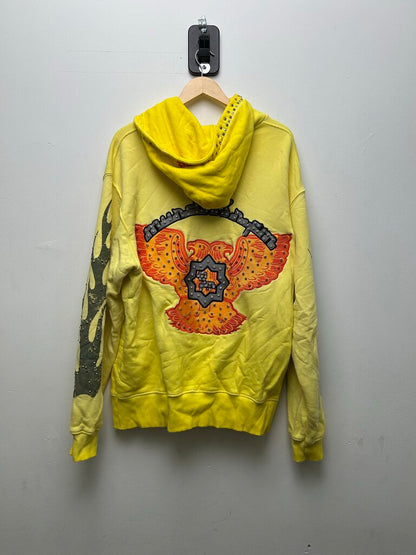 Preowned Murder FM Harley Yellow Rhinestone Zip Hoodie sz.L