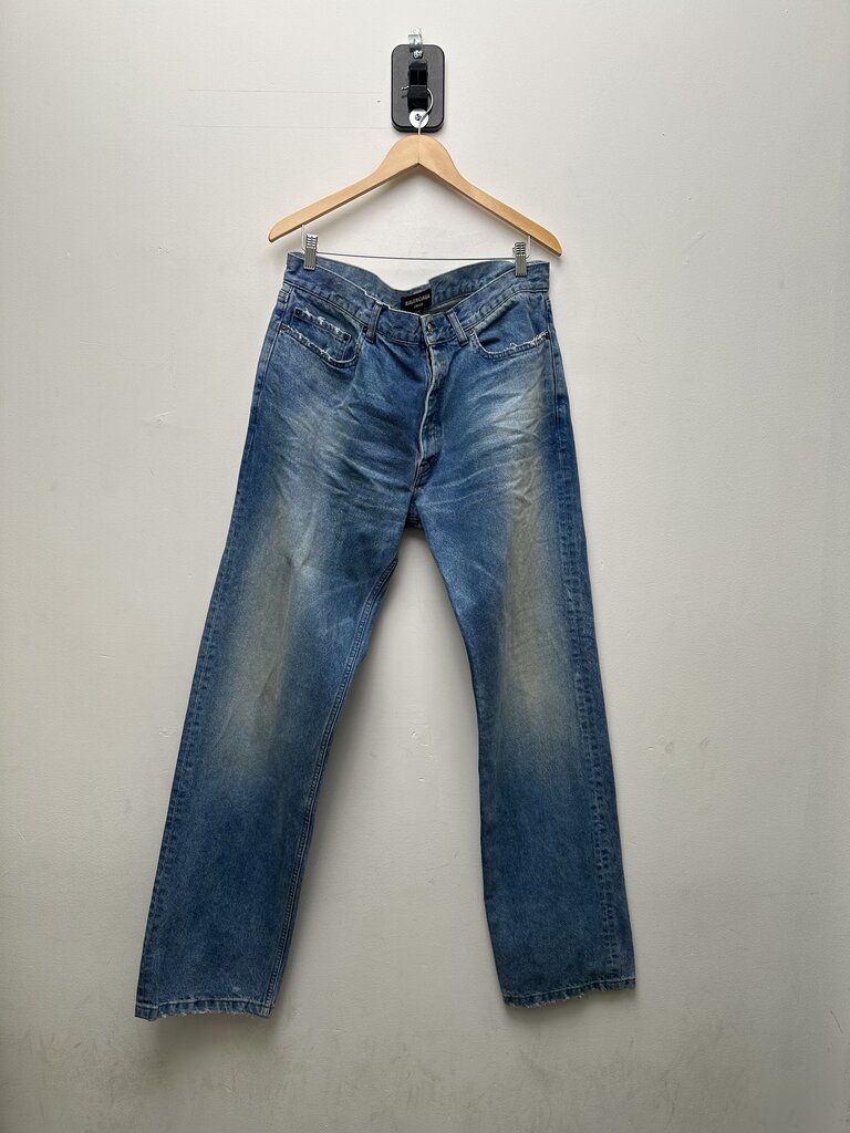 Preowned Balenciaga Light Wash Straight Back Distress Jeans Sz.36