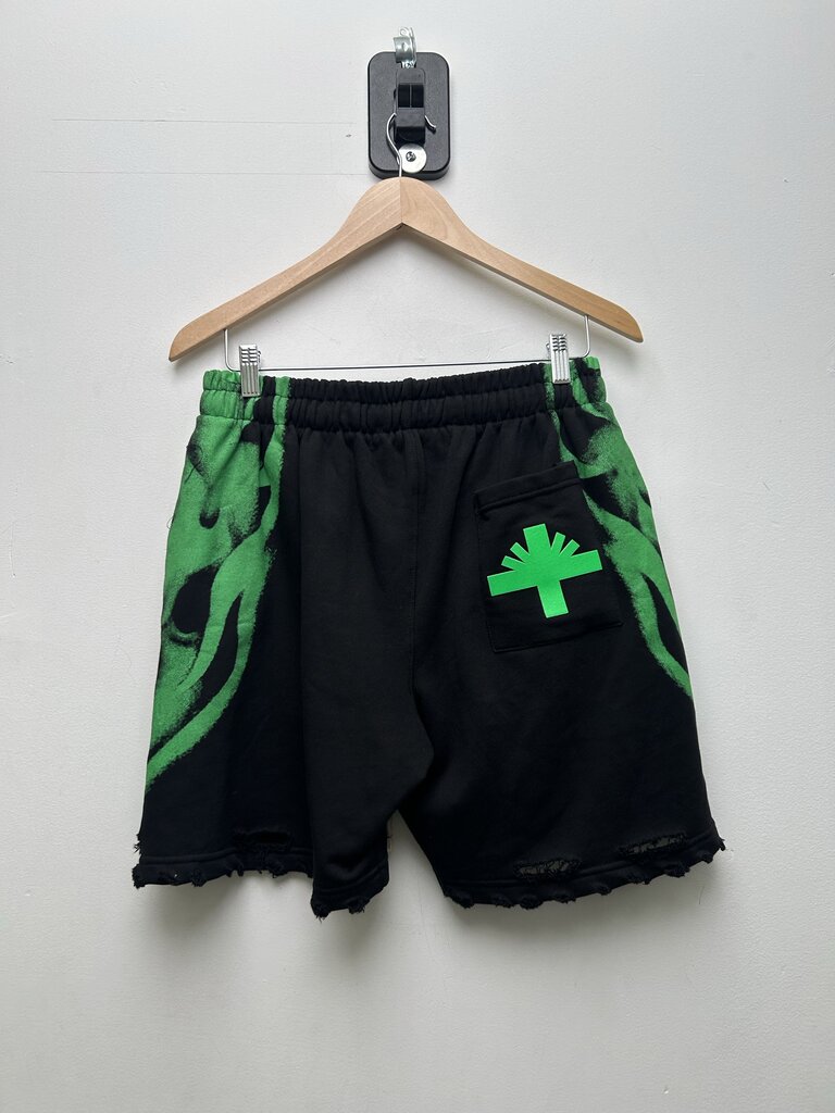 Preowned Vertabrae Black Green Skull Shorts Sz.Large