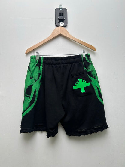 Preowned Vertabrae Black Green Skull Shorts Sz.Large