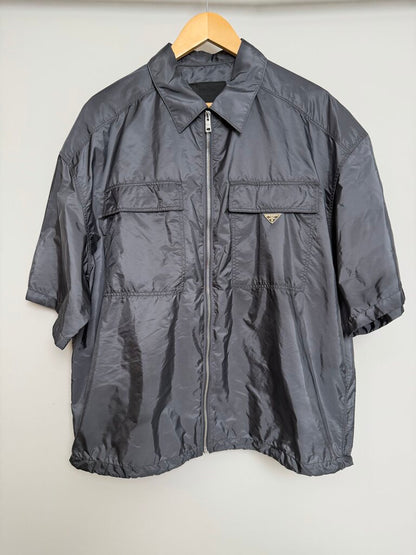 Preowned Prada Grey Re-Nylon Zip Shirt Size L