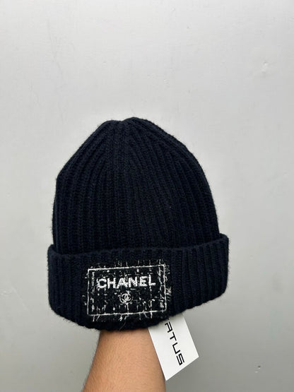 Preowned Chanel Black Square Logo Beanie
