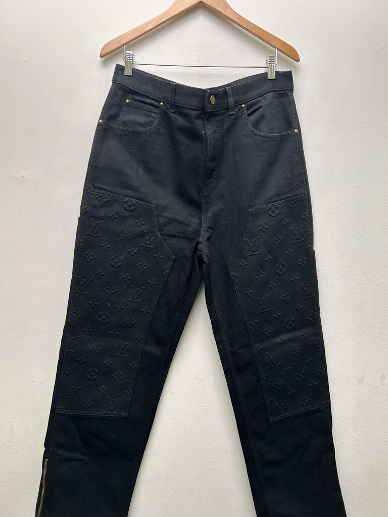 Preowned Louis Vuitton Black Monogram Carpenter Double Knee Size 34