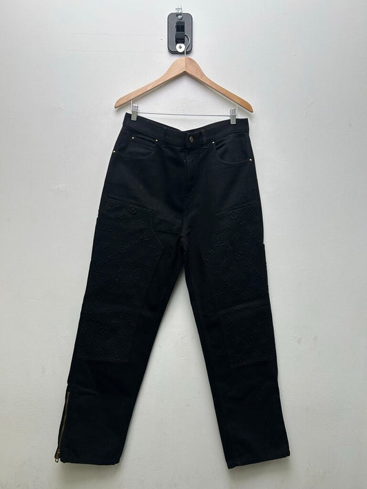 Preowned Louis Vuitton Black Monogram Carpenter Double Knee Size 34