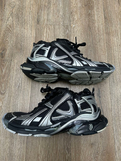 Preowned Balenciaga Runner Black Silver Size 43