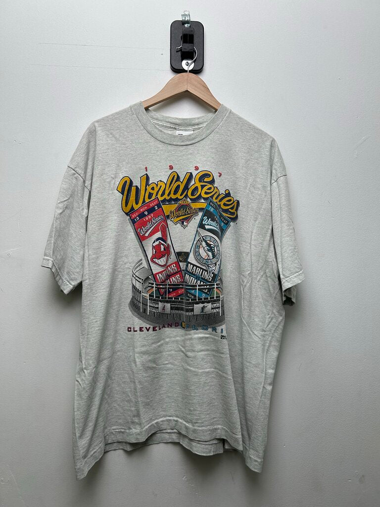 1997 World Series Cleveland Vs Florida Grey Tee Sz XXL