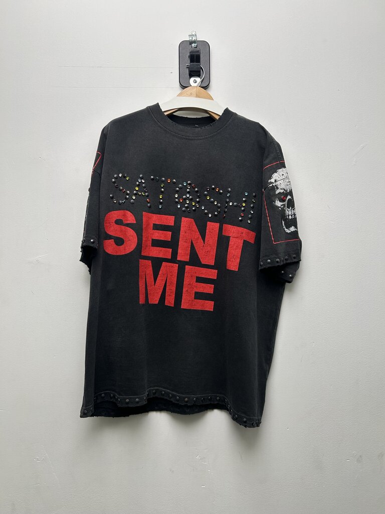 New Satoshi Nakamoto Red Sent Me Rhinestone Black Tee sz.XL