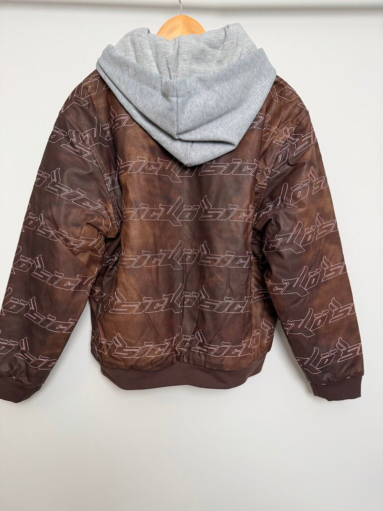 New Sicko Hooded Monogram Brown Leather Jacket size L