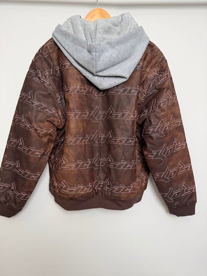 New Sicko Hooded Monogram Brown Leather Jacket size L