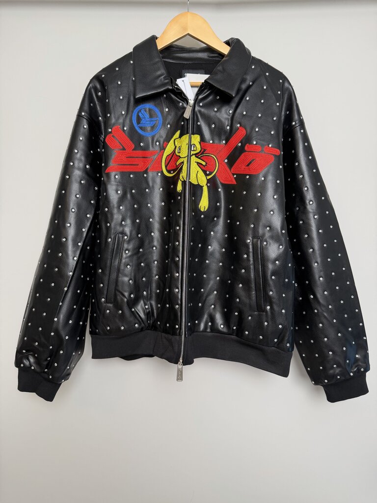 New Sicko Black Complex Con Rhinestone Leather Jacket size XL