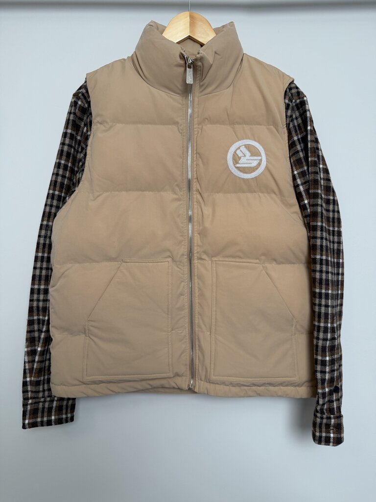 New Sicko Brown Plaid Puffer Vest Flannel size M
