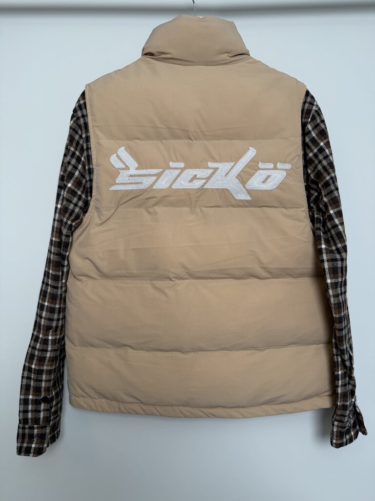 New Sicko Brown Plaid Puffer Vest Flannel size M
