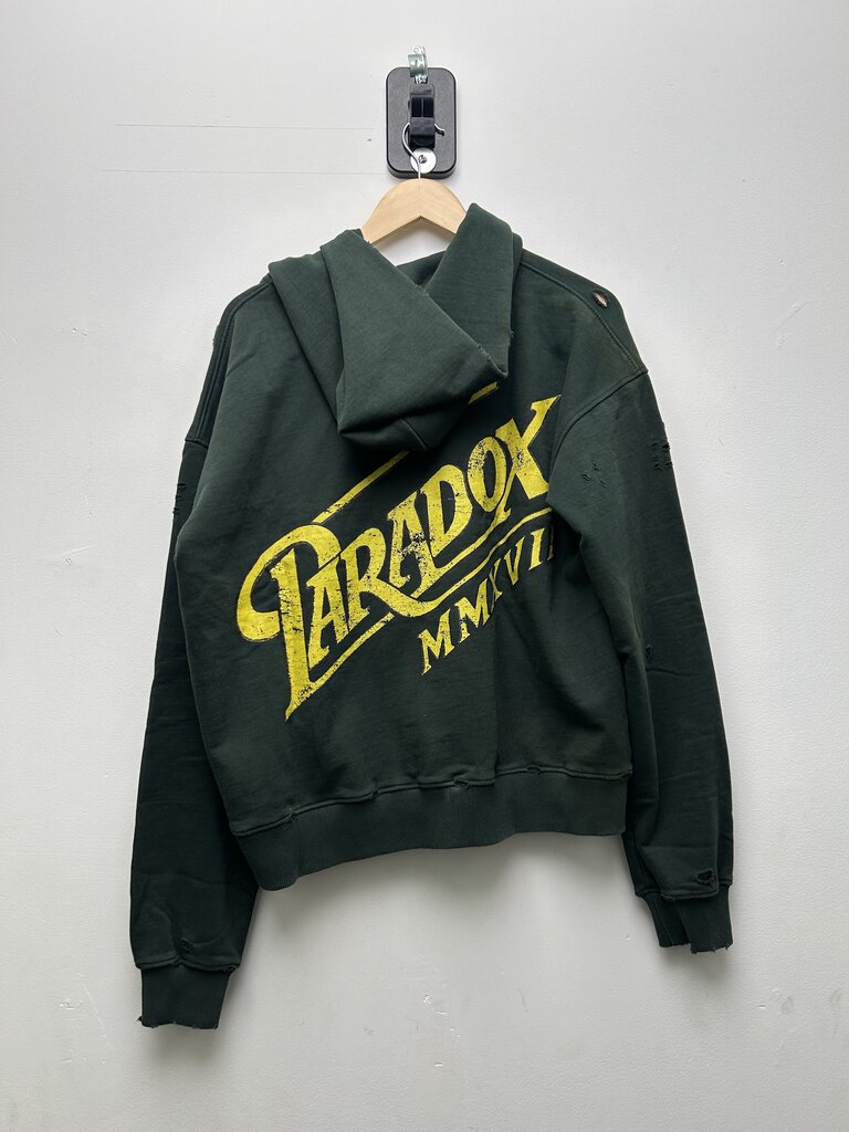 New Paradox Yellow Logo Paint Splatter Distressed Green Zip sz.M