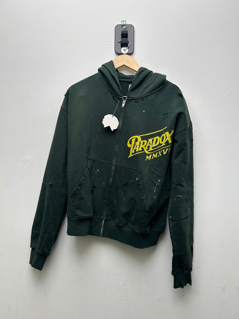 New Paradox Yellow Logo Paint Splatter Distressed Green Zip sz.M