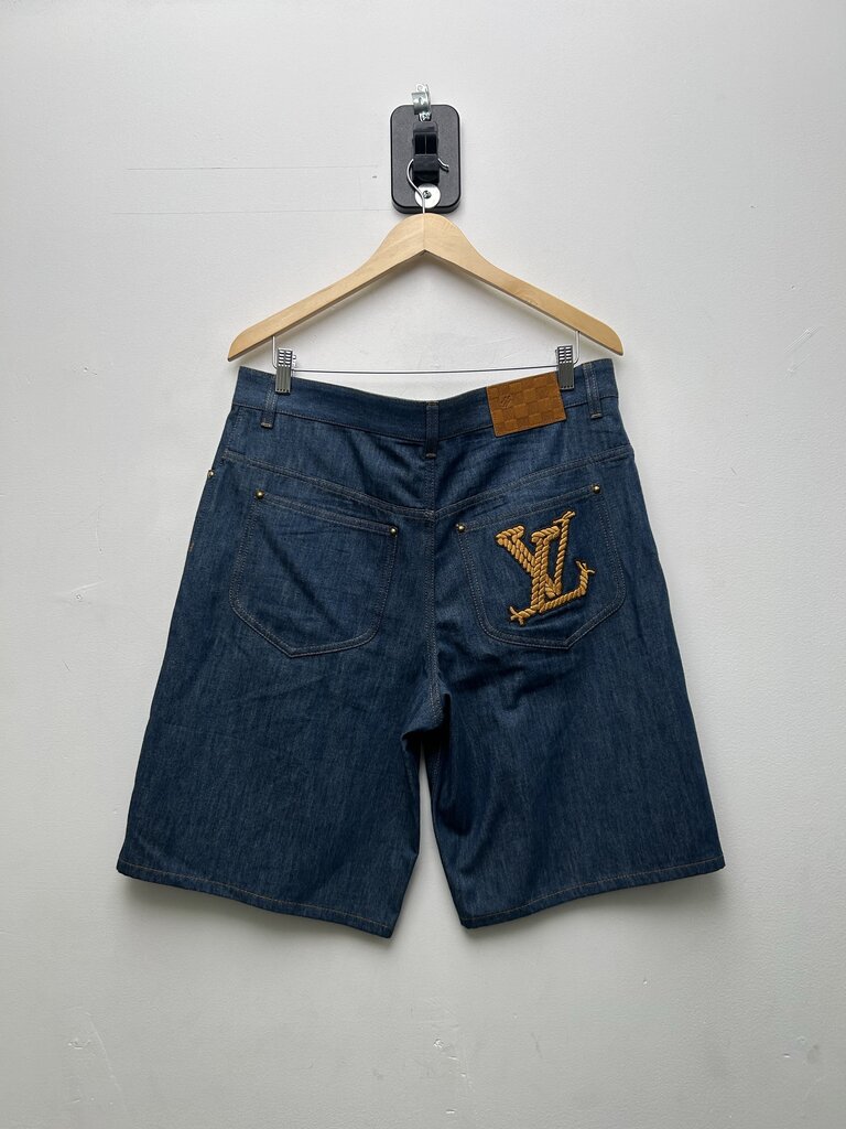 New Louis Vuitton Chambray Western Logo Blue Denim Shorts Sz.34