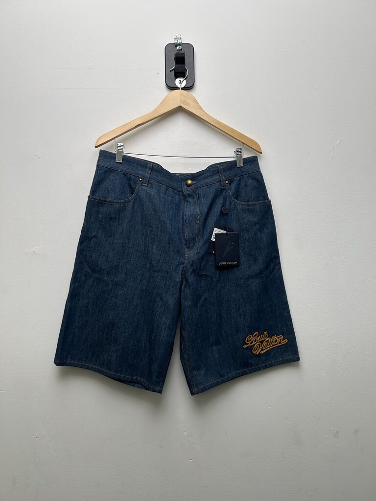 New Louis Vuitton Chambray Western Logo Blue Denim Shorts Sz.34