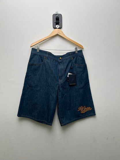 New Louis Vuitton Chambray Western Logo Blue Denim Shorts Sz.34