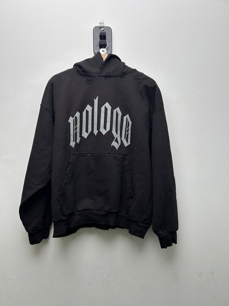 New Balenciaga Grey "No Logo" Distressed Black Hoodie sz.S