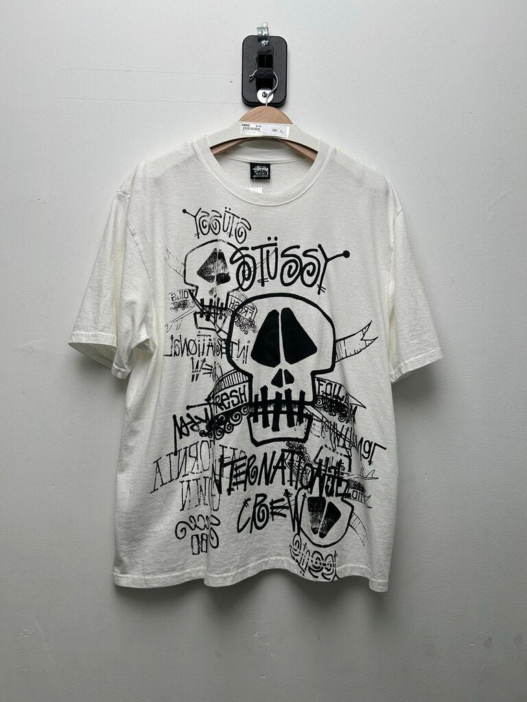 New Stussy Black Skull AOP White Tee sz.L