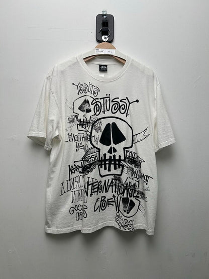 New Stussy Black Skull AOP White Tee sz.L
