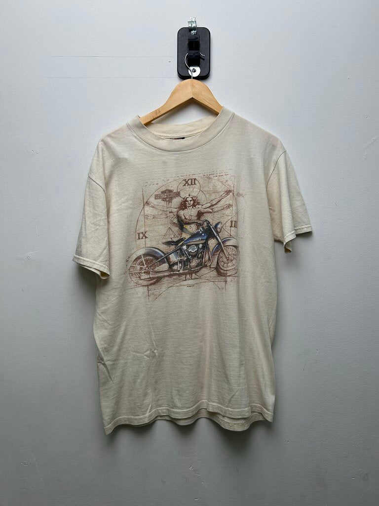 1999 Harley Davidson Man Bike Cream Tee Sz L