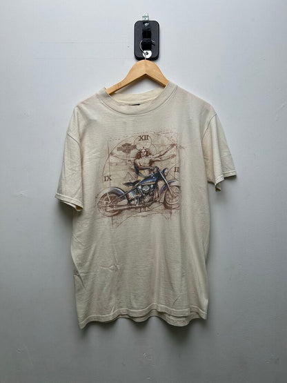 1999 Harley Davidson Man Bike Cream Tee Sz L