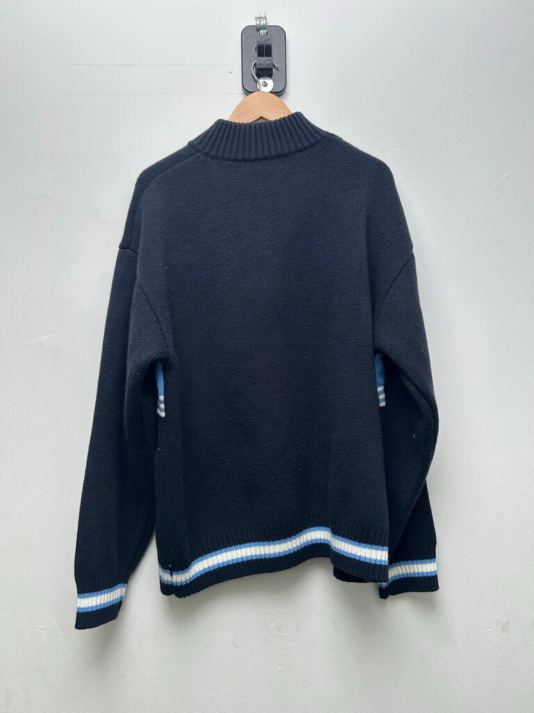 Preowned Supreme Script Stripe Quarter Zip Blue Navy Sweater sz.XL