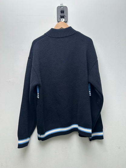 Preowned Supreme Script Stripe Quarter Zip Blue Navy Sweater sz.XL