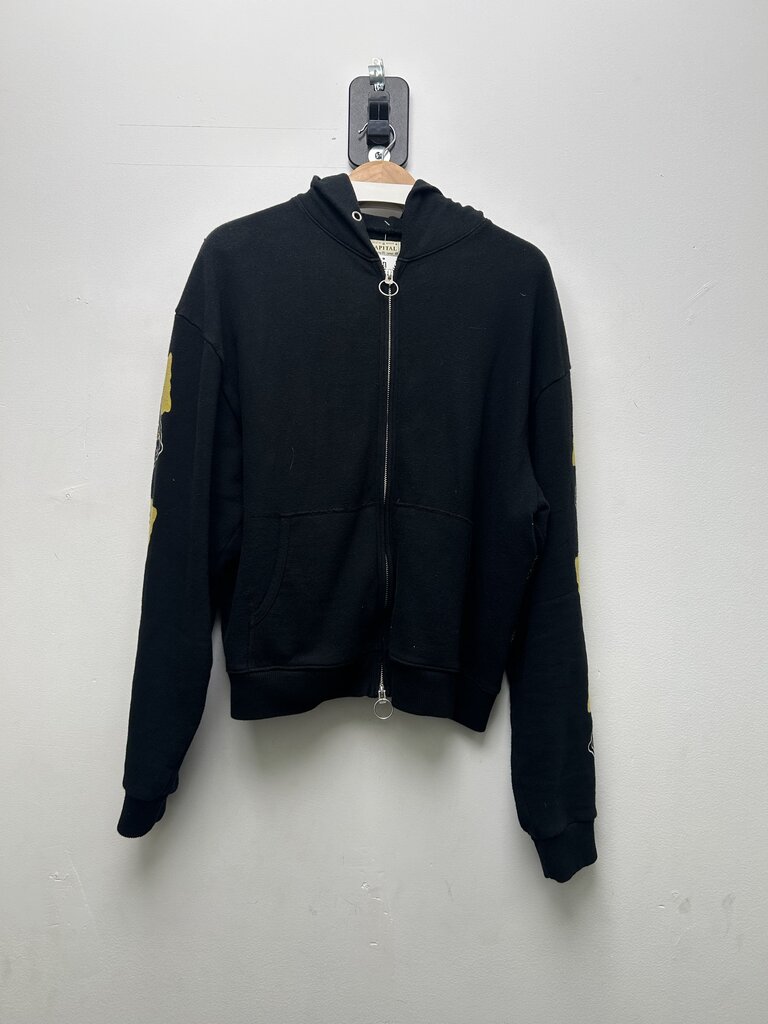 Preowned Kapital Black Smiley Flower Zip Up Sz.4