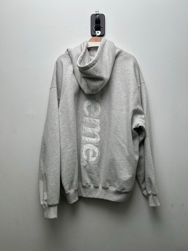 New Supreme Grey White Back Satin Logo Hoodie Sz.XXL