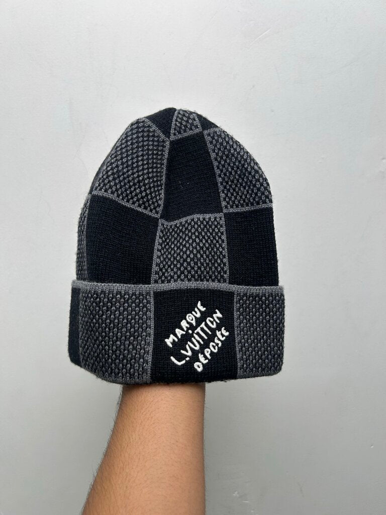 Preowned Louis Vuitton Black Grey Damier Beanie