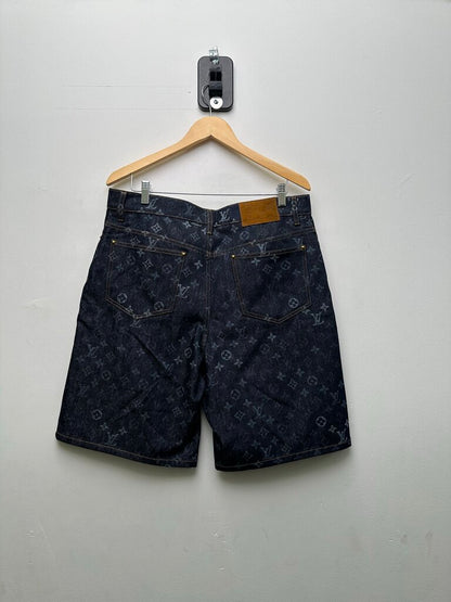New Louis Vuitton Raw Denim Monogram Shorts Size 32
