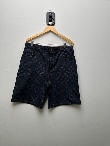 New Louis Vuitton Raw Denim Monogram Shorts Size 32