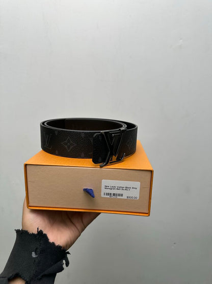 New Louis Vuitton Black Grey Monogram Belt Sz.40LV